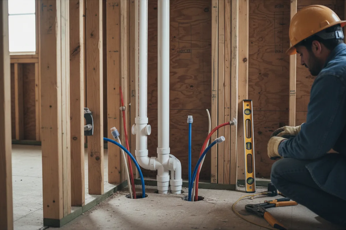 Drain and supply rough-in during Leak Detection in Bay City